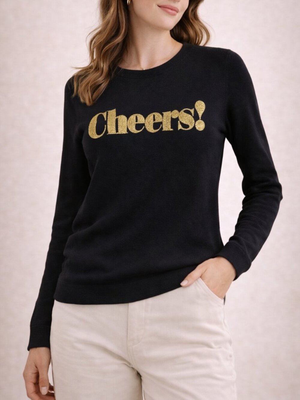 J. Crew Cheers Graphic Sweater Black Gold Teddie Crewneck Cotton XS